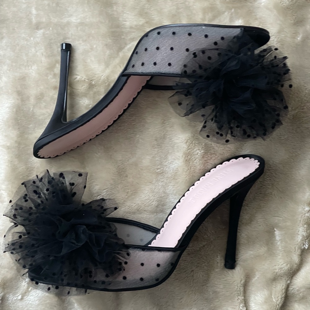 Super Rare- Steve Madden Prit Tulle Mesh Polka Dot Heels- Black Size 8.5